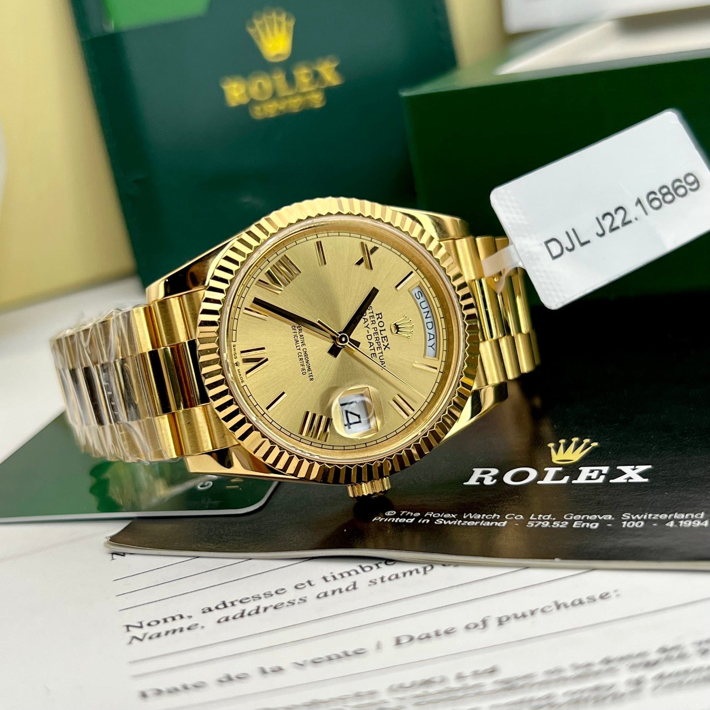 Montre Rolex Day-Date 40 pour homme 228238-0006 avec revêtement en or jaune 18 carats Meilleure édition 1:1