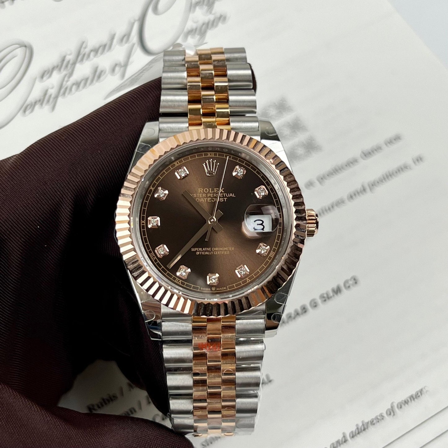 Rolex Datejust 41 mm 126331-0004 Cadran chocolat personnalisé en or 18 carats Meilleure édition 1:1