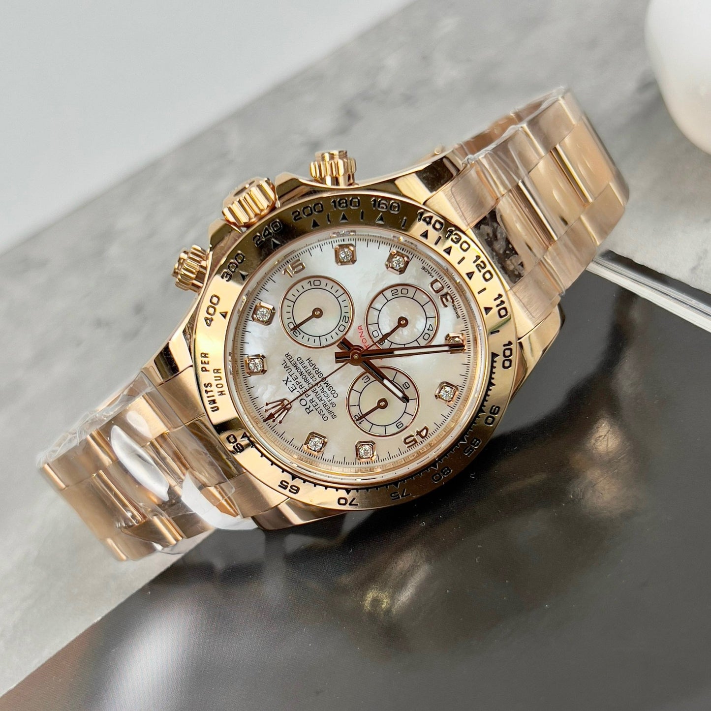 Rolex Daytona Cosmograph with Mother of Pearl Dial 40mm 116528 custom 18k gold filled Best 1:1 Edition