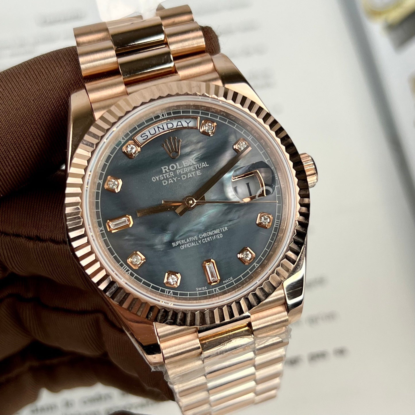 Rolex Day-Date Or Rose Cadran Diamant Rose 36 mm 128235 Meilleure édition 1:1 revêtue d'or rose 18 carats 130 grammes