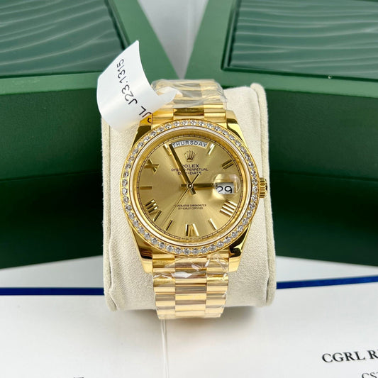 Rolex Day-Date 40mm 228238-0006 coated 18k yellow gold Best 1:1 Edition moissanite bezel