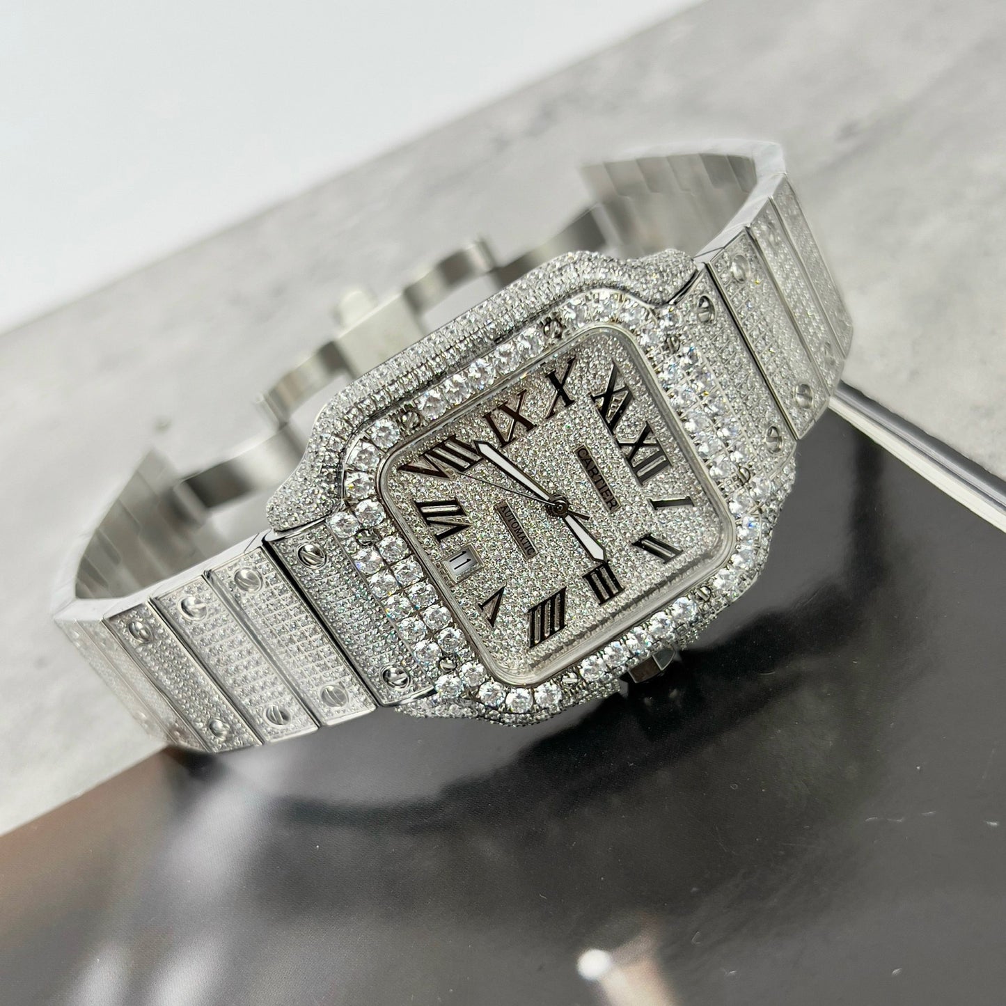 Santos De Cartier 40mm Steel – Custom Pavé Swarovski Stone