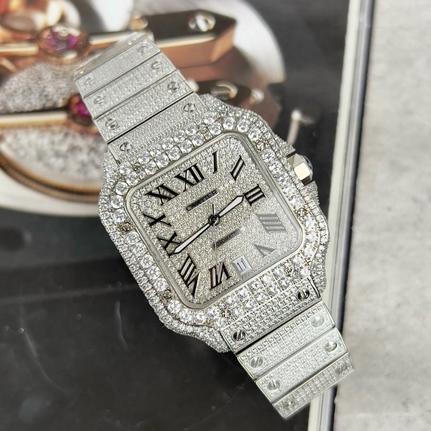 Santos De Cartier 40mm Steel – Custom Pavé Swarovski Stone