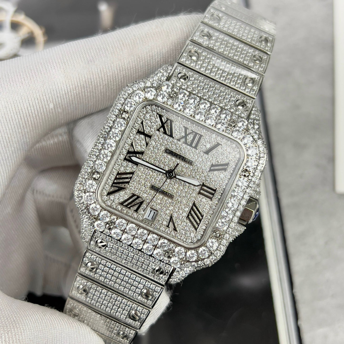 Santos De Cartier 40mm Steel – Custom Pavé Swarovski Stone