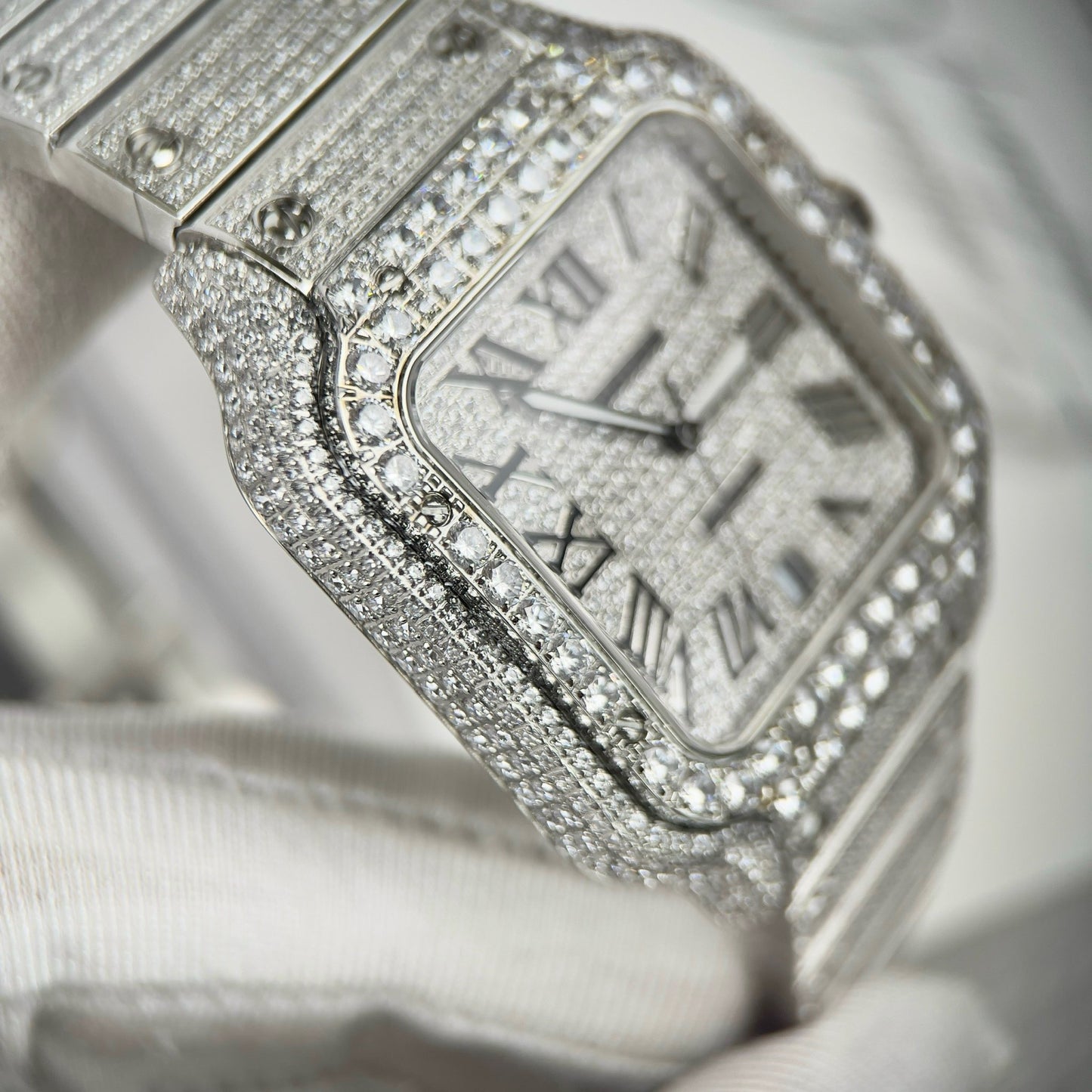 Santos De Cartier 40mm Steel – Custom Pavé Swarovski Stone