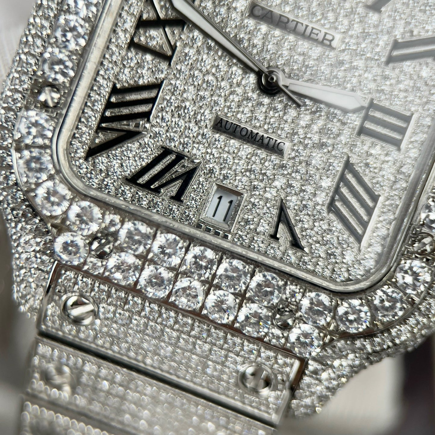 Santos De Cartier 40mm Steel – Custom Pavé Swarovski Stone