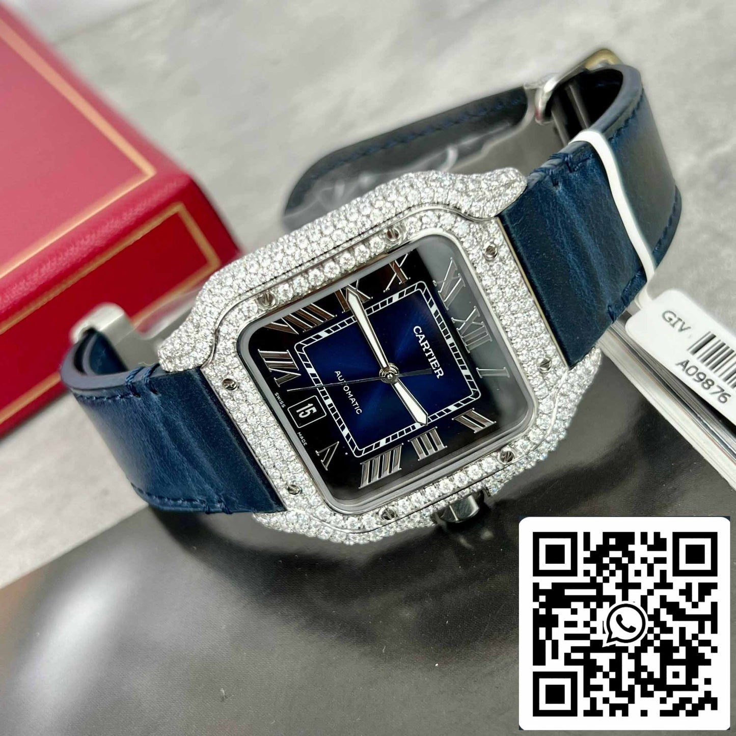 Cartier - Santos De Cartier - Steel – Custom Diamond-Set – Blue Dial BV Factory