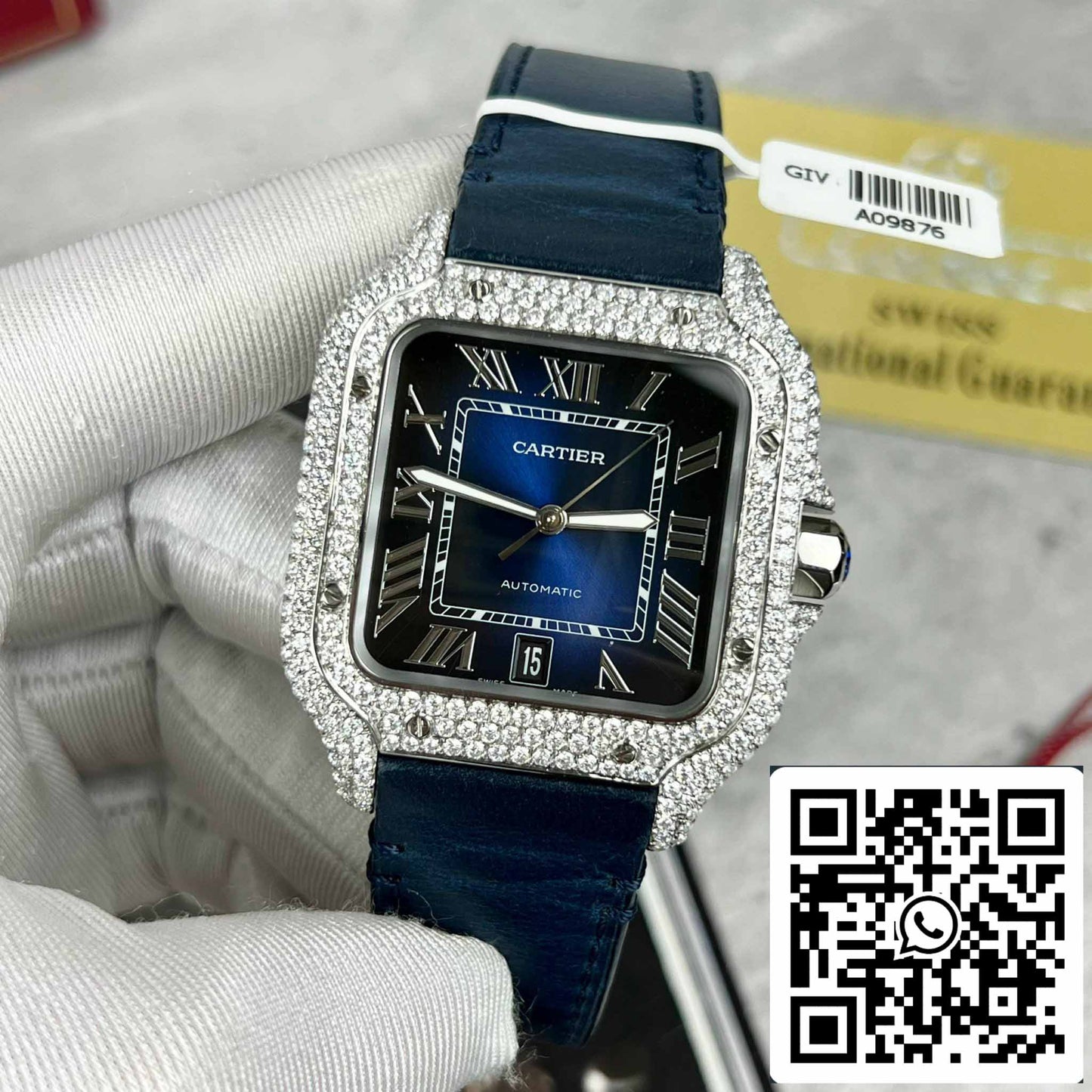 Cartier - Santos De Cartier - Steel – Custom Diamond-Set – Blue Dial BV Factory