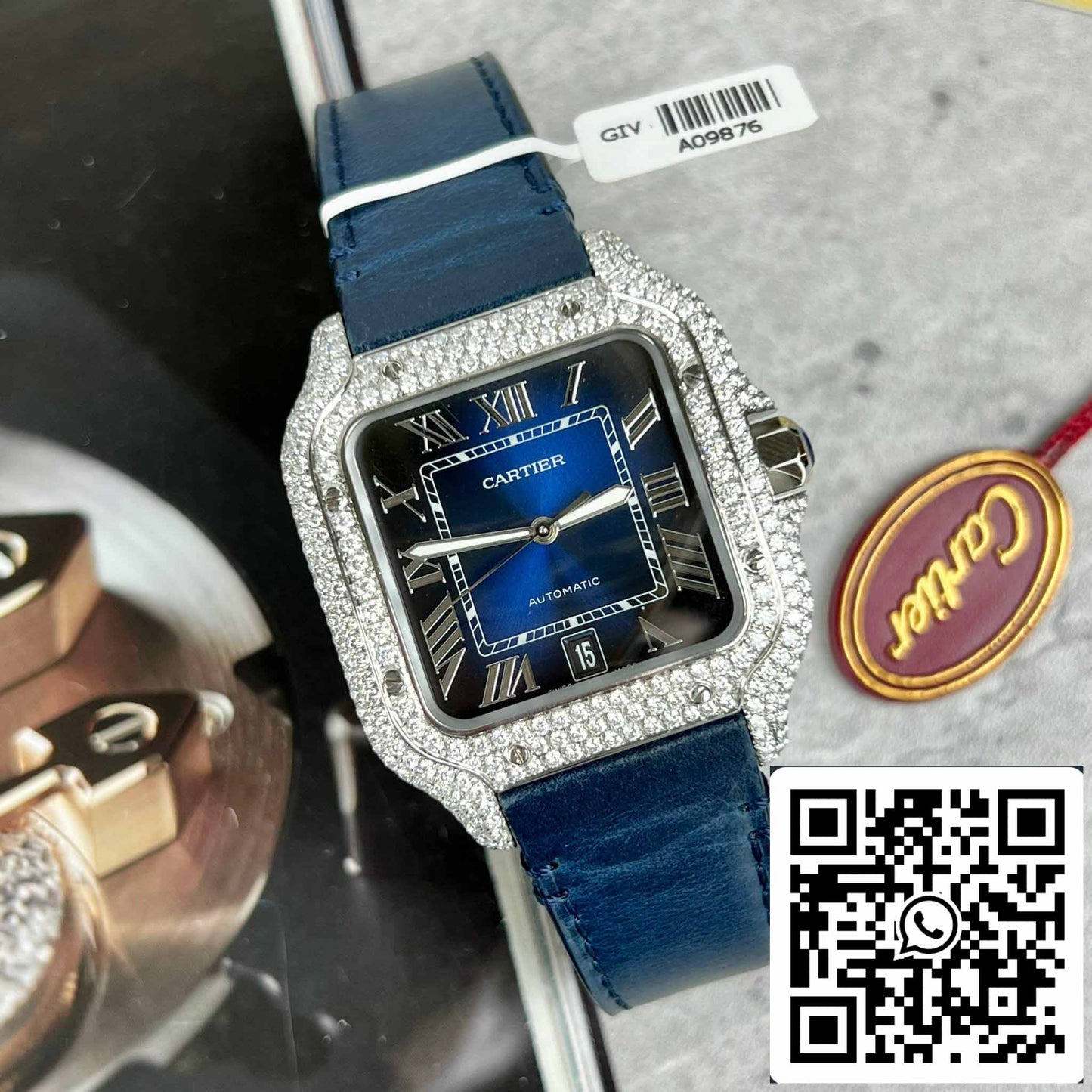 Cartier - Santos De Cartier - Steel – Custom Diamond-Set – Blue Dial BV Factory