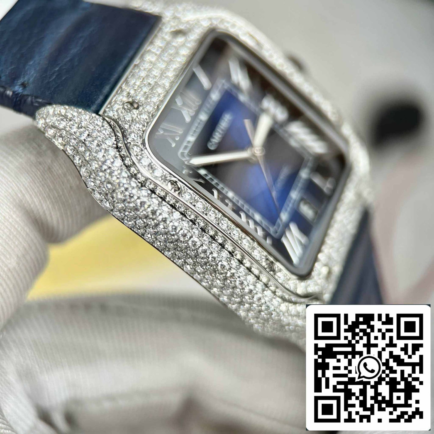 Cartier - Santos De Cartier - Steel – Custom Diamond-Set – Blue Dial BV Factory