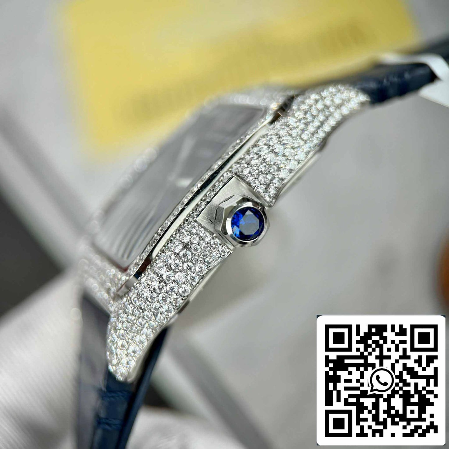 Cartier - Santos De Cartier - Acier – Serti de diamants personnalisés – Cadran bleu BV Factory