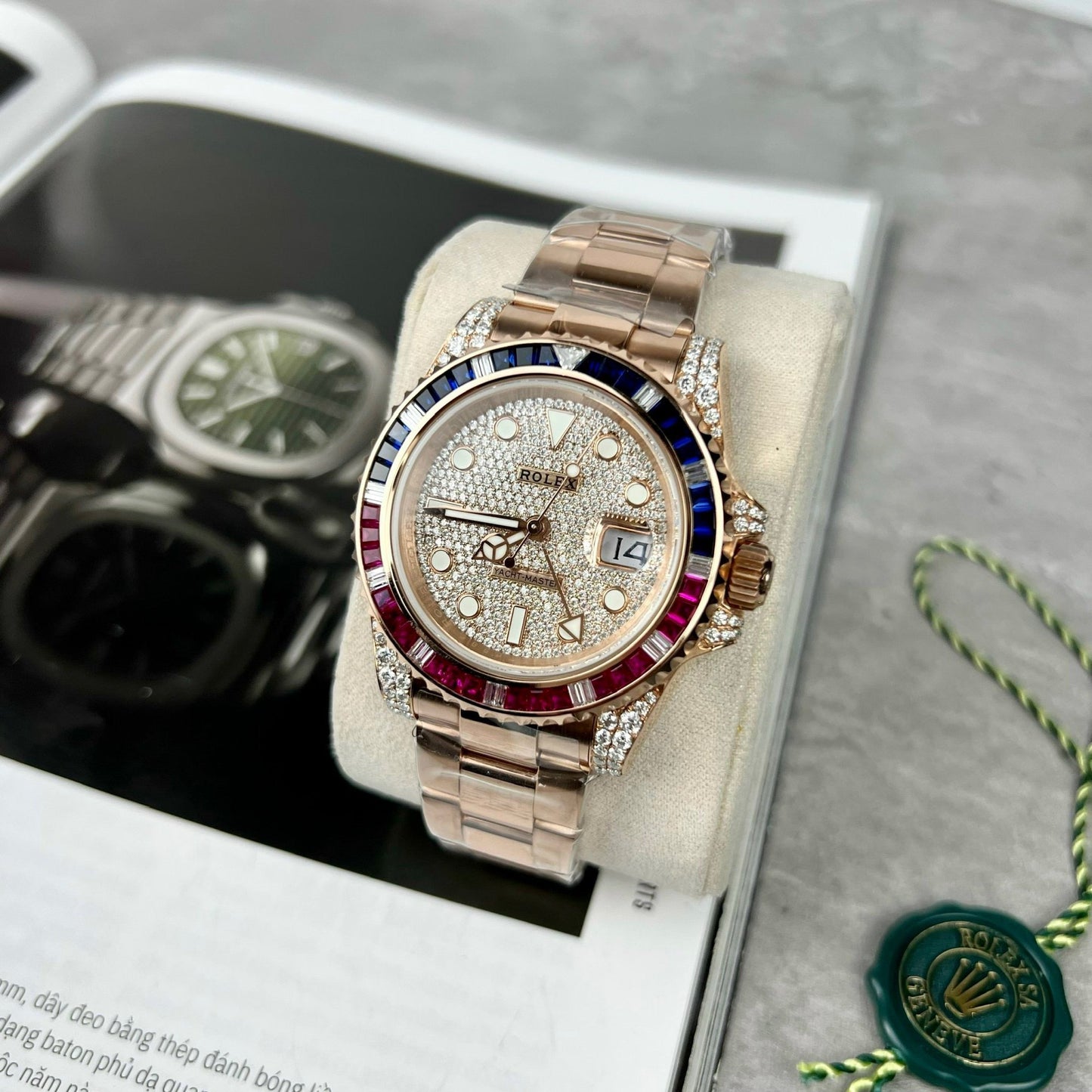 Rolex GMT-Master II 126755 SARU-DIAO Best 1:1 Edition Ruby Stone and Moissanite 18k gold