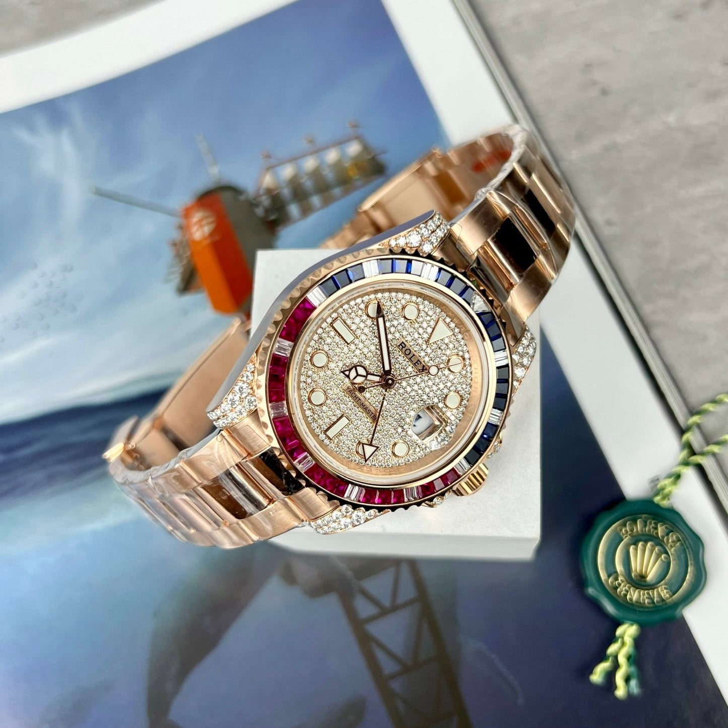 Rolex GMT-Master II 126755 SARU-DIAO Best 1:1 Edition Ruby Stone and Moissanite 18k gold