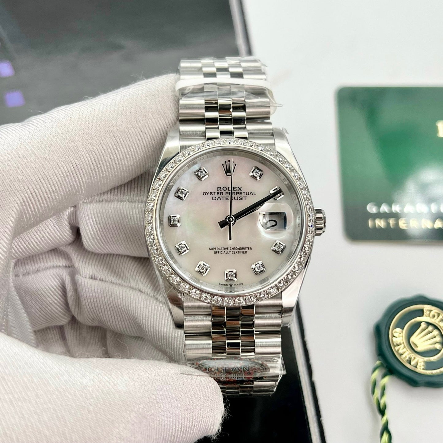 Rolex Datejust M278274-0006 Perlmutt-Zifferblatt, individuelle Diamanten-Lünette