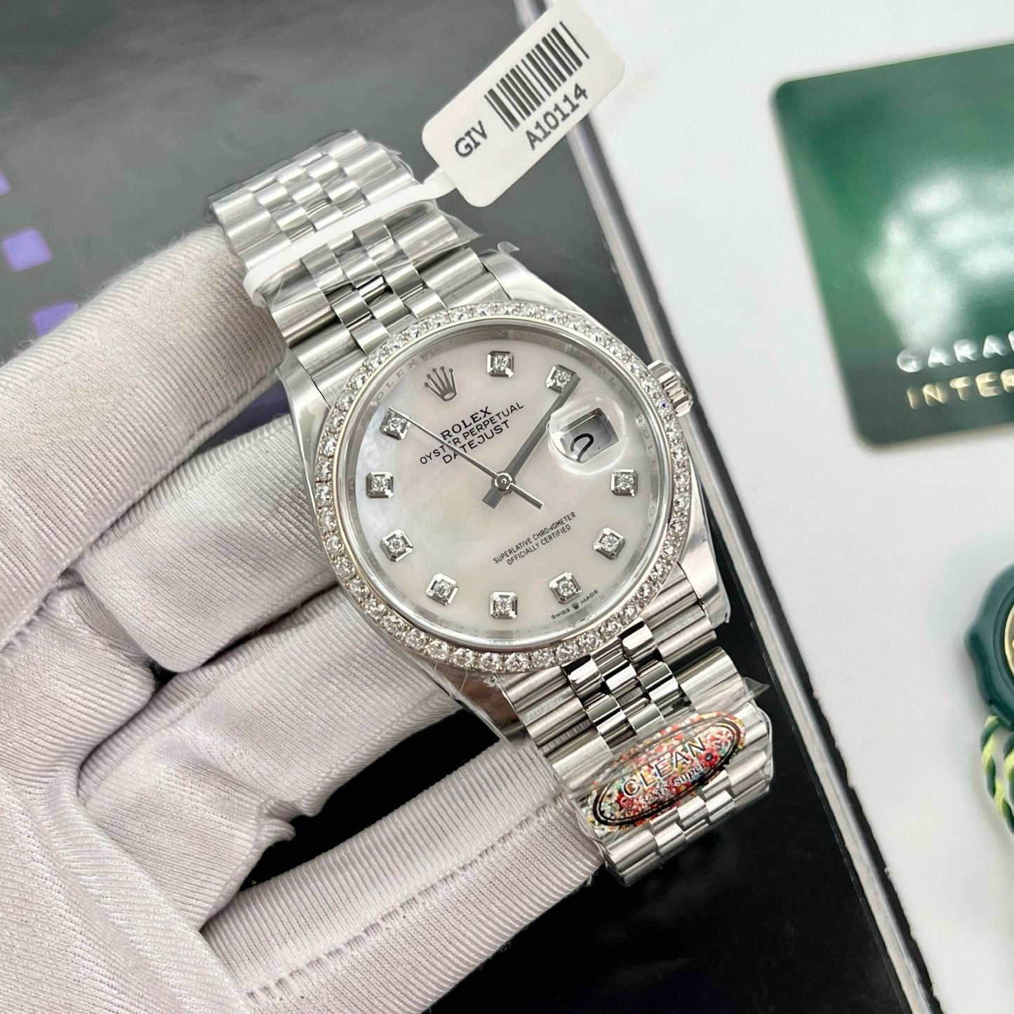 Rolex Datejust M278274-0006 Perlmutt-Zifferblatt, individuelle Diamanten-Lünette