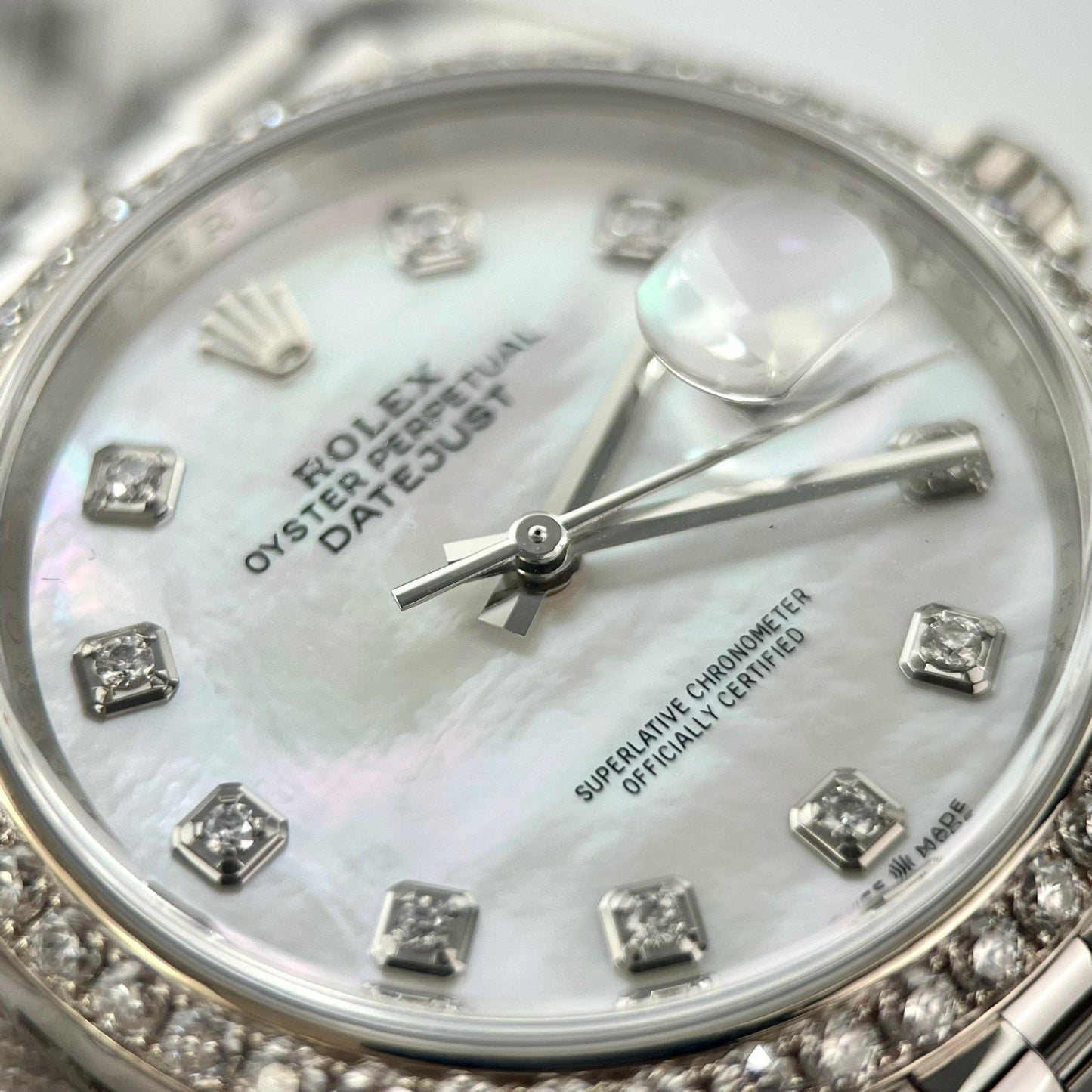 Rolex Datejust M278274-0006 Perlmutt-Zifferblatt, individuelle Diamanten-Lünette