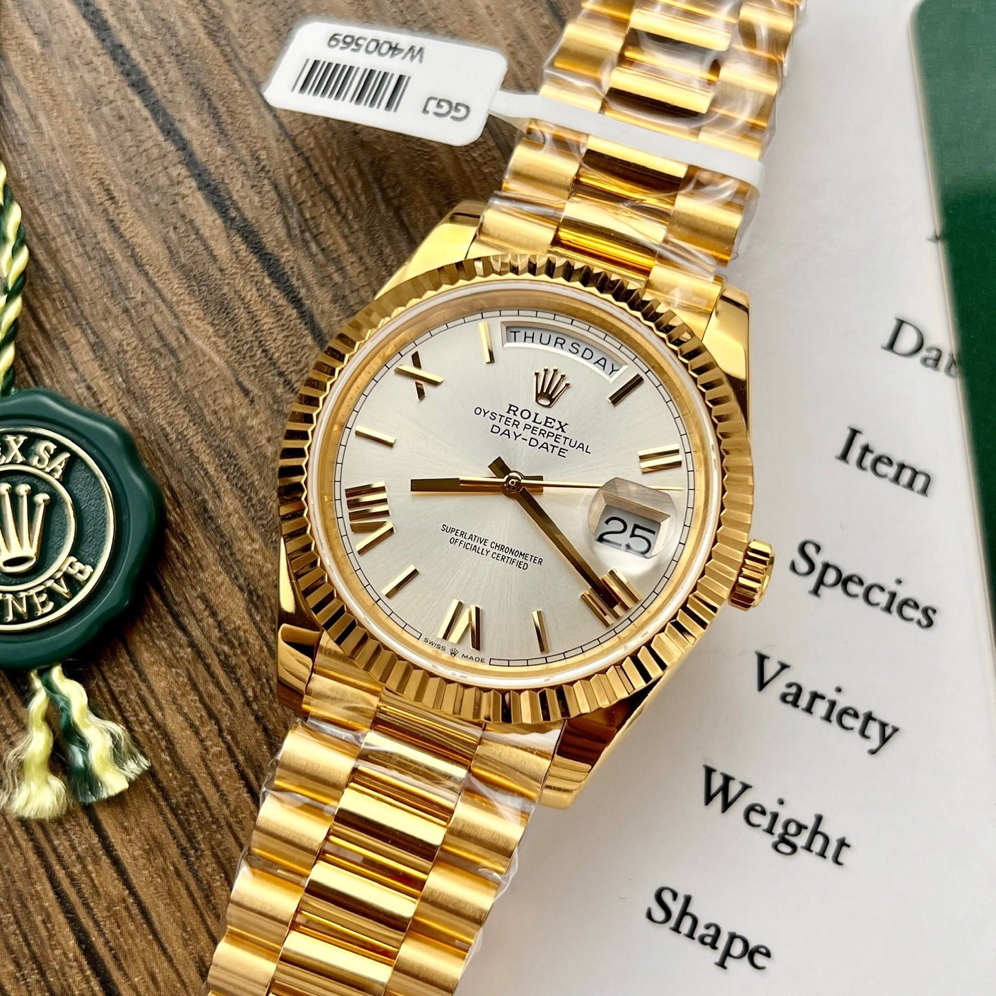 Rolex Day Date 228238 40MM 1:1 meilleure édition or jaune 18 carats argent cadran romain version contrepoids d'usine GM