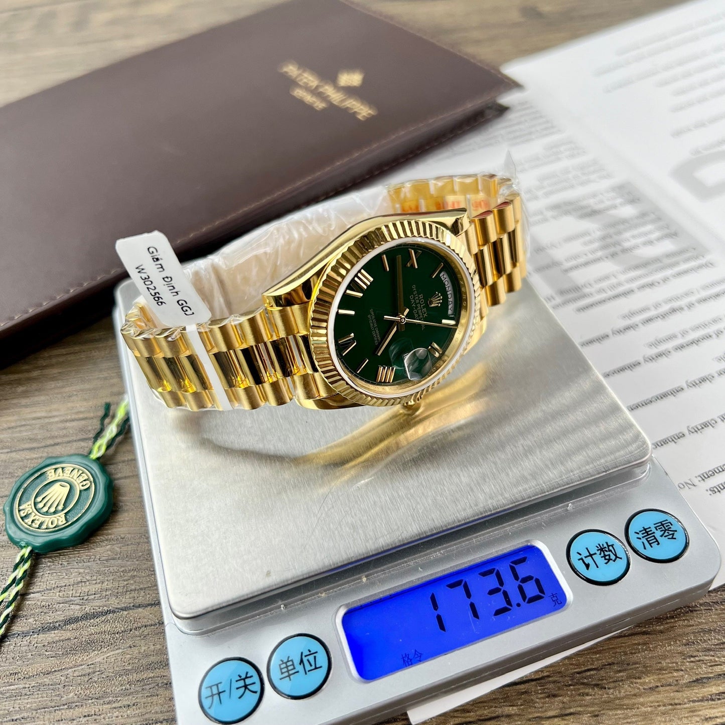 Rolex Day-Date 40 Or jaune 228238 Vert Rom 1:1 meilleure édition 175 grammes V3 GM Factory CounterWeight Version