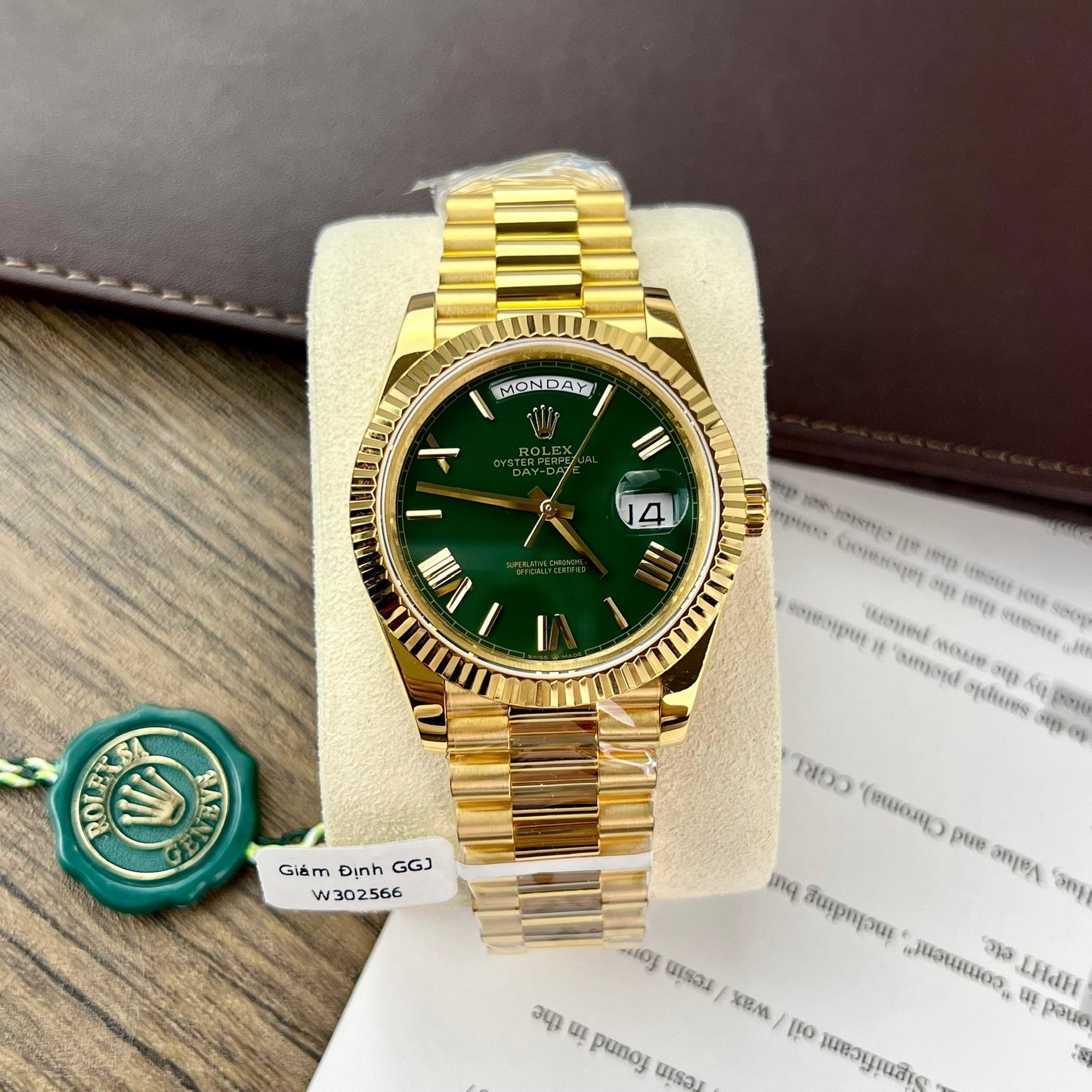 Rolex Day-Date 40 Or jaune 228238 Vert Rom 1:1 meilleure édition 175 grammes V3 GM Factory CounterWeight Version