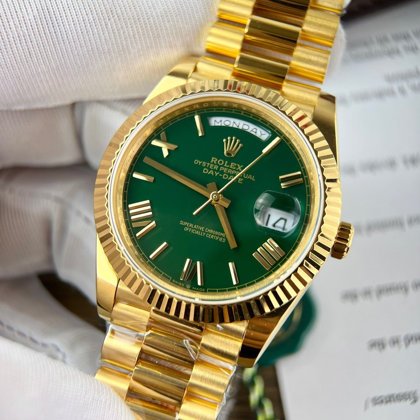 Rolex Day-Date 40 Or jaune 228238 Vert Rom 1:1 meilleure édition 175 grammes V3 GM Factory CounterWeight Version