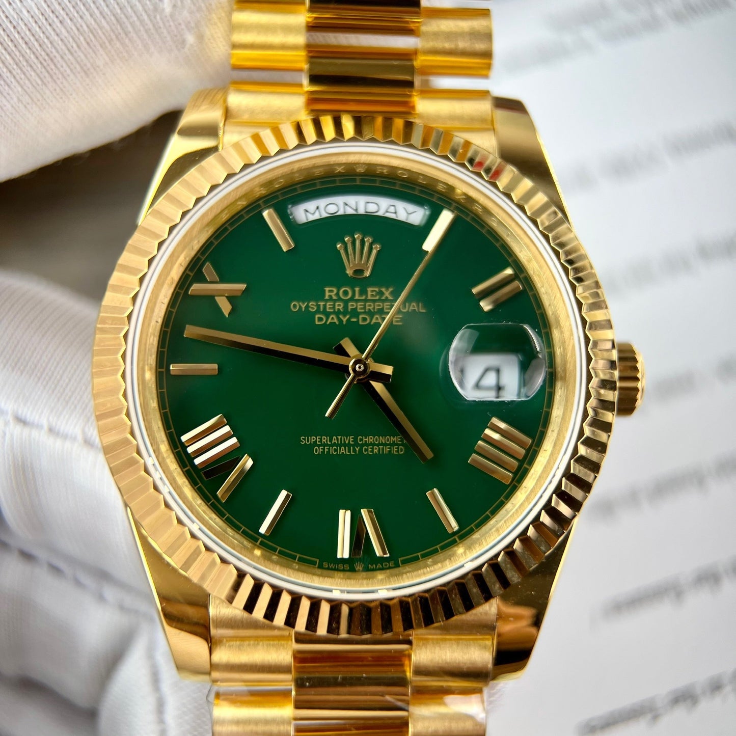 Rolex Day-Date 40 Or jaune 228238 Vert Rom 1:1 meilleure édition 175 grammes V3 GM Factory CounterWeight Version