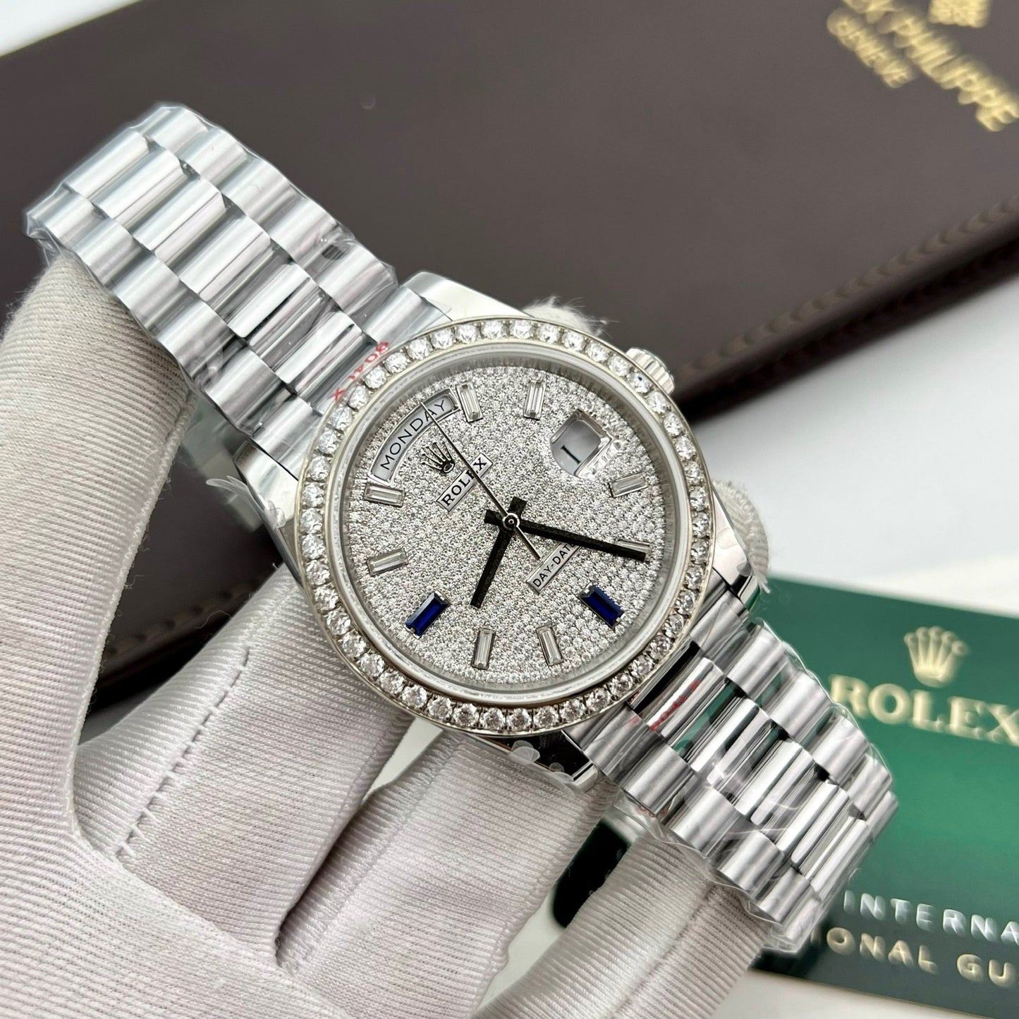 Rolex Day Date 40 228349RBR Bezel Diamonds Dial 1:1 Best Edition GM Factory V2 Counterweight version