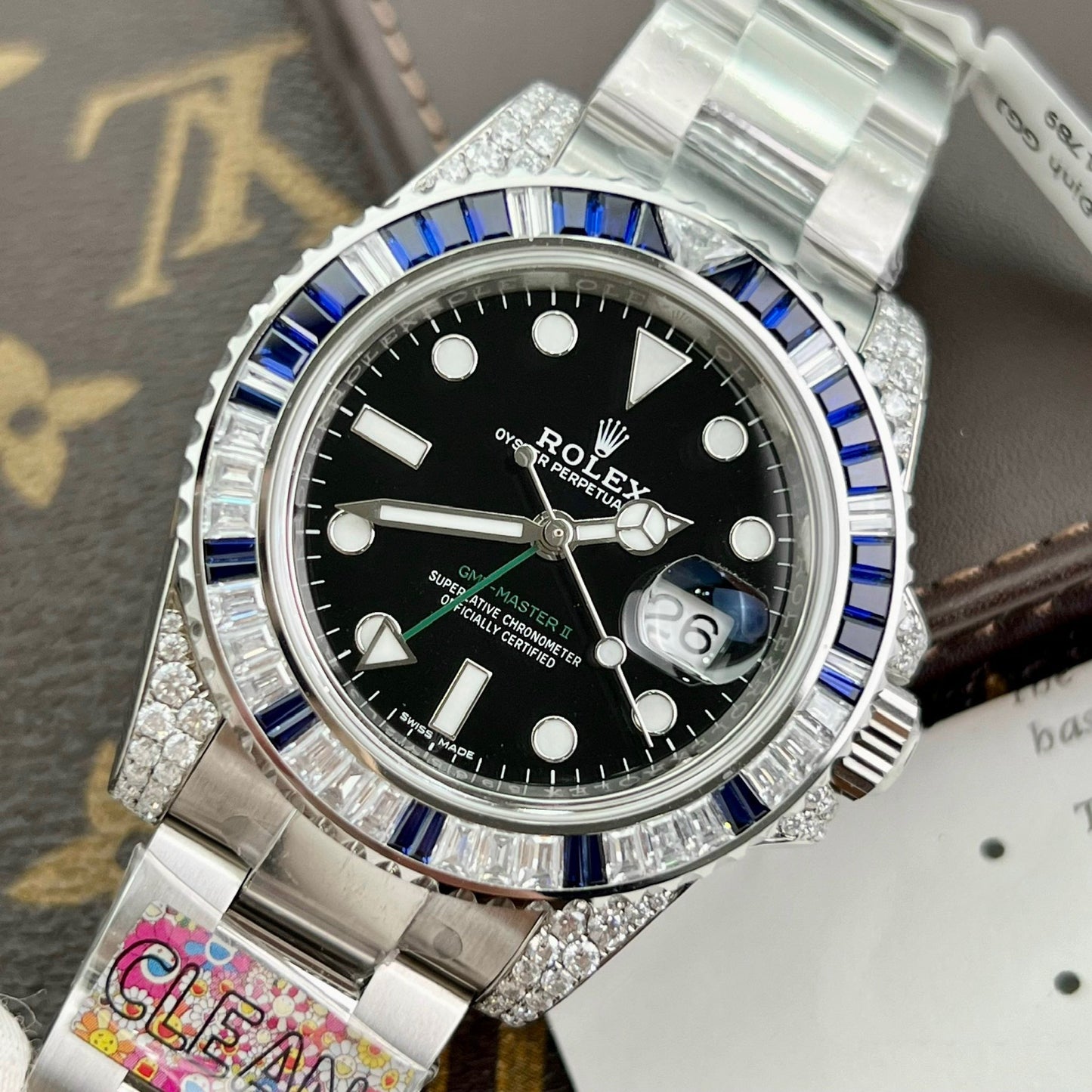 Rolex GMT Master II 116759SARU 1:1 best edition Custom Ruby Sapphire and Moissanite Black dial