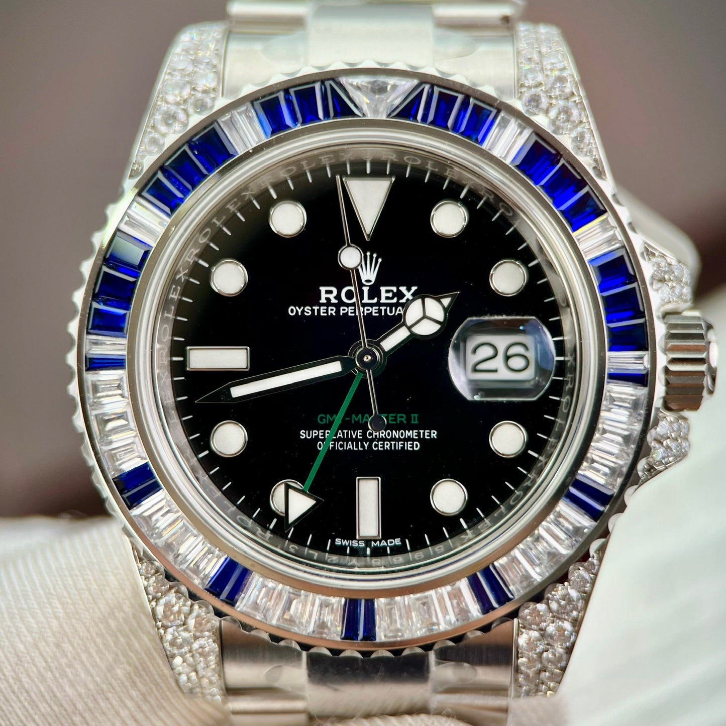 Rolex GMT Master II 116759SARU 1:1 best edition Custom Ruby Sapphire and Moissanite Black dial