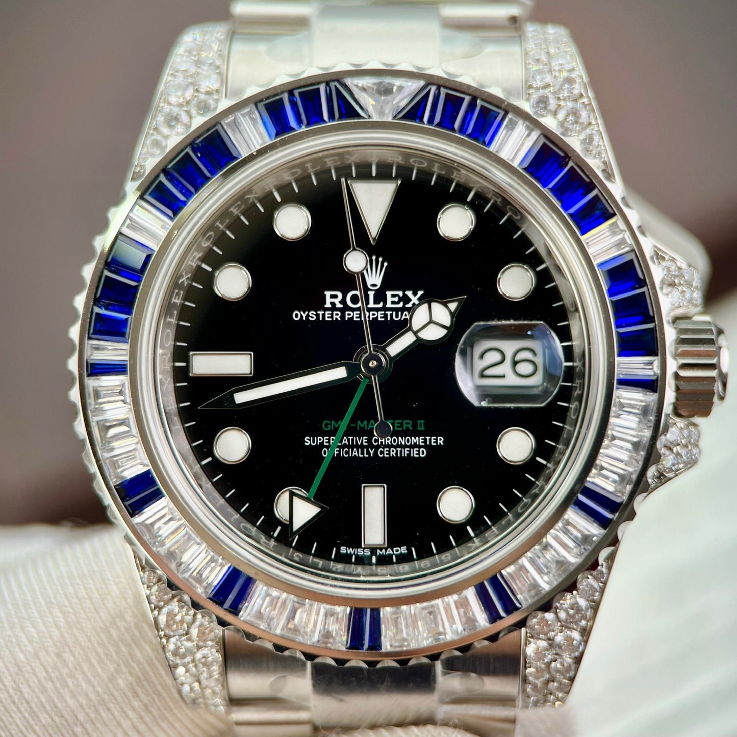 Rolex GMT Master II 116759SARU 1:1 meilleure édition personnalisée avec cadran noir rubis saphir et moissanite