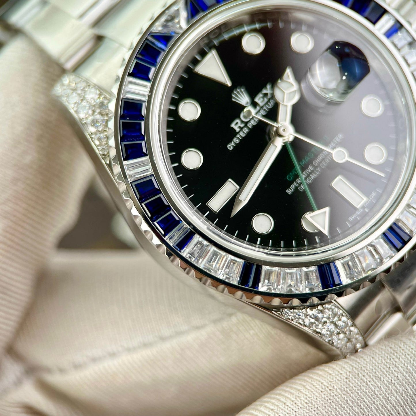 Rolex GMT Master II 116759SARU 1:1 meilleure édition personnalisée avec cadran noir rubis saphir et moissanite