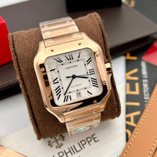 Cartier De Santos Stainless Steel Case BV Factory 1:1 Best Edition White Dial Rose gold newest version