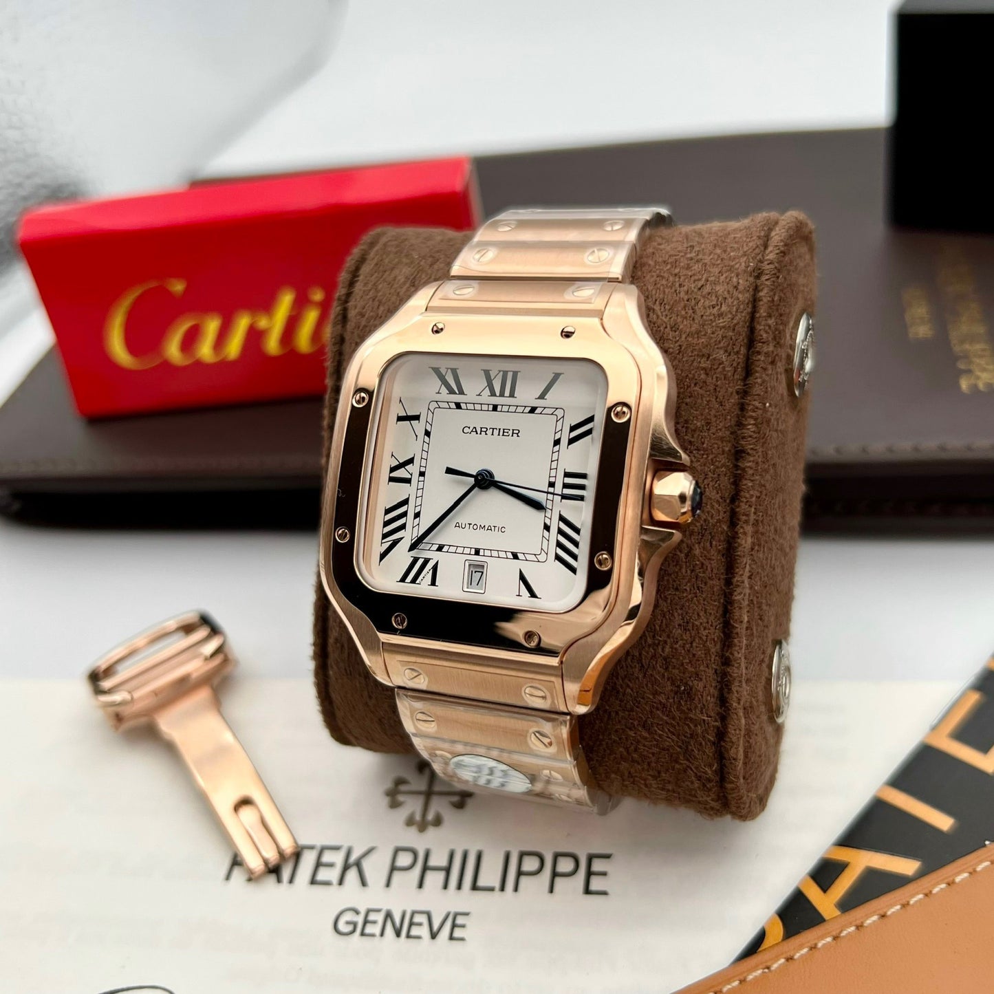 Cartier De Santos Stainless Steel Case BV Factory 1:1 Best Edition White Dial Rose gold newest version