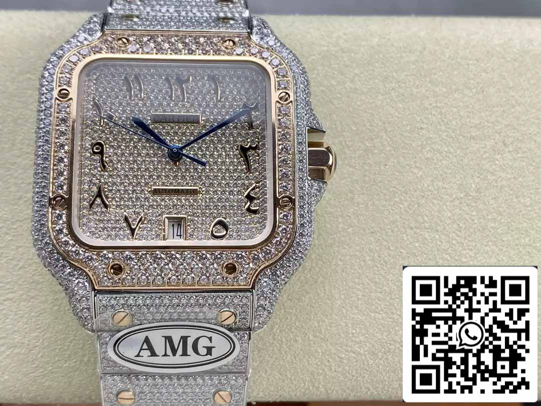 Santos De Cartier Diamond Watches Numeric Rose Gold Dial 1:1 Best Edition AMG Factory Swarovski Stone