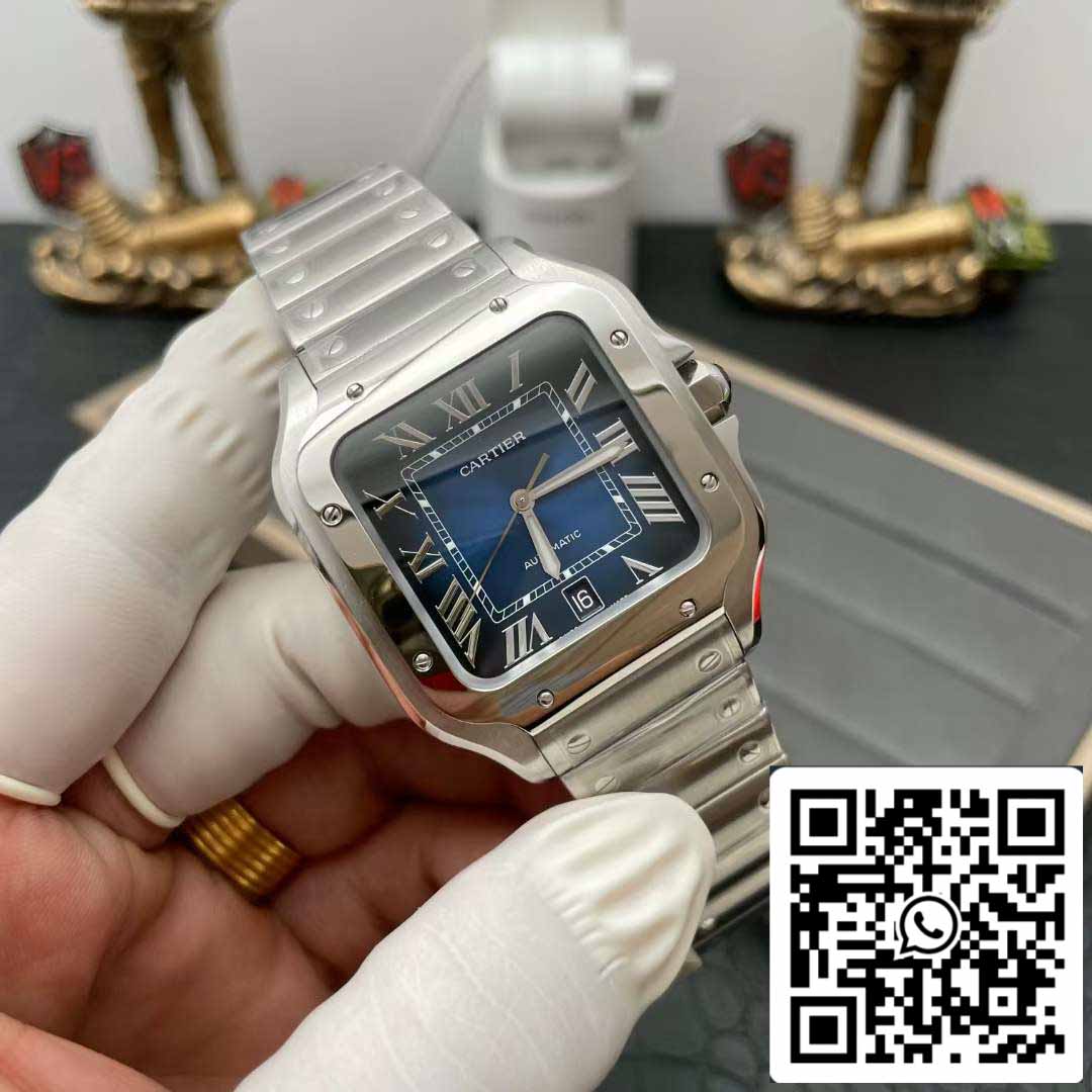 Cartier De Santos WSSA0013 2018 BV Factory 1:1 Best Edition, blaues Zifferblatt, Schweizer ETA 9015 Edelstahl-Smartlinks-Armband, blaues Zifferblatt