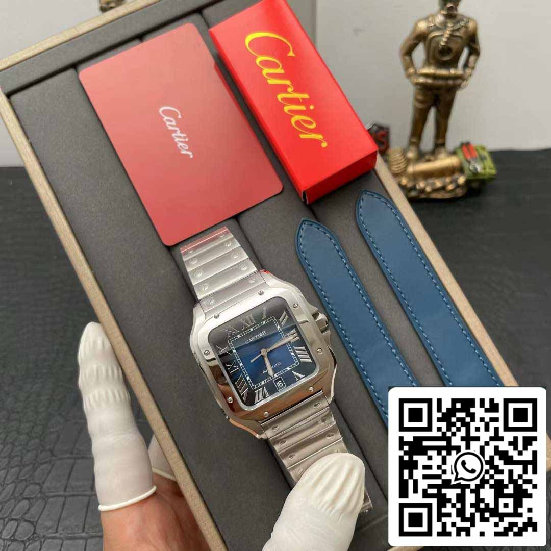 Cartier De Santos WSSA0013 2018 BV Factory 1:1 Best Edition, blaues Zifferblatt, Schweizer ETA 9015 Edelstahl-Smartlinks-Armband, blaues Zifferblatt