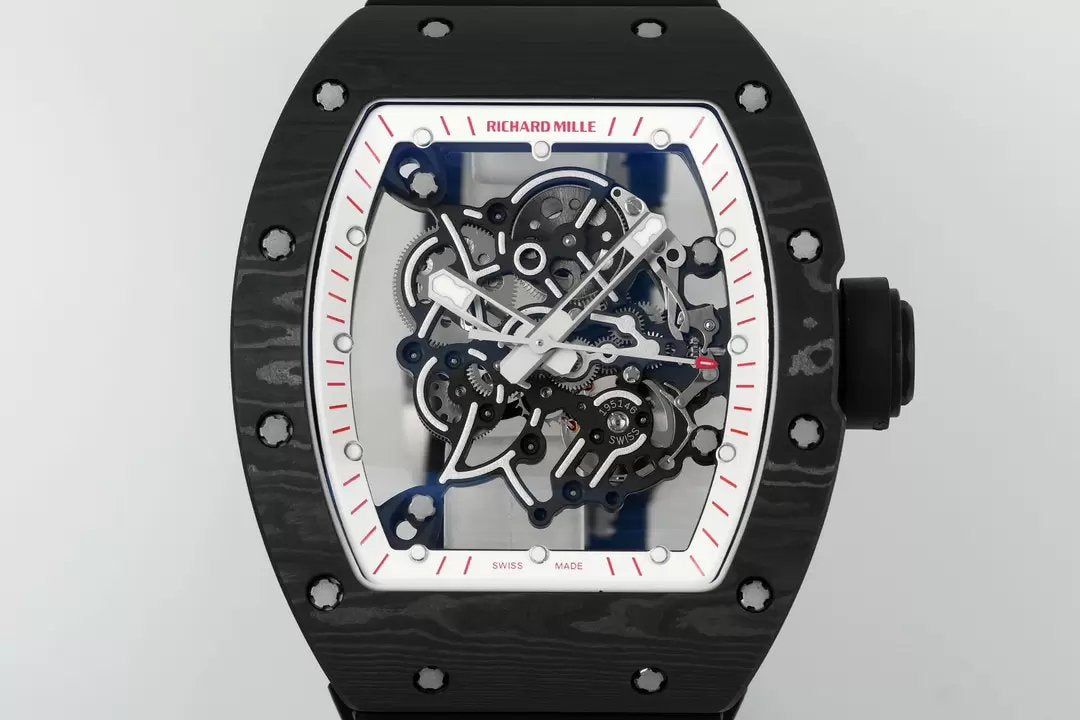 RICHARD MILLE RM055 RM-055 ZF 2024 1:1 Meilleure édition Boîtier en fibre de carbone Caoutchouc noir