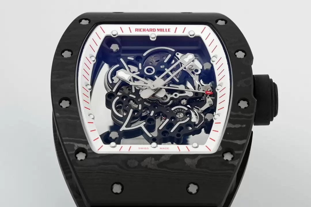 RICHARD MILLE RM055 RM-055 ZF 2024 1:1 Meilleure édition Boîtier en fibre de carbone Caoutchouc noir