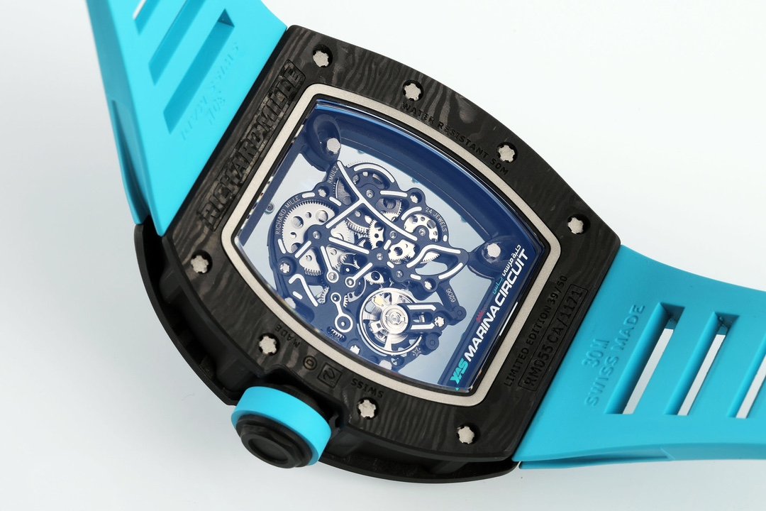 RICHARD MILLE RM055 RM-055 ZF 2024 1:1 Meilleure édition Boîtier en fibre de carbone Caoutchouc noir