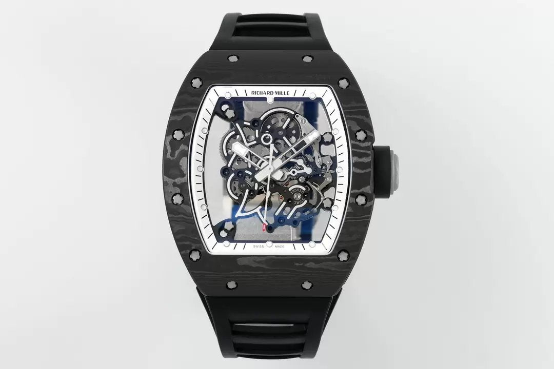 RICHARD MILLE RM055 RM-055 ZF 2024 1:1 Meilleure édition Boîtier en fibre de carbone Caoutchouc noir