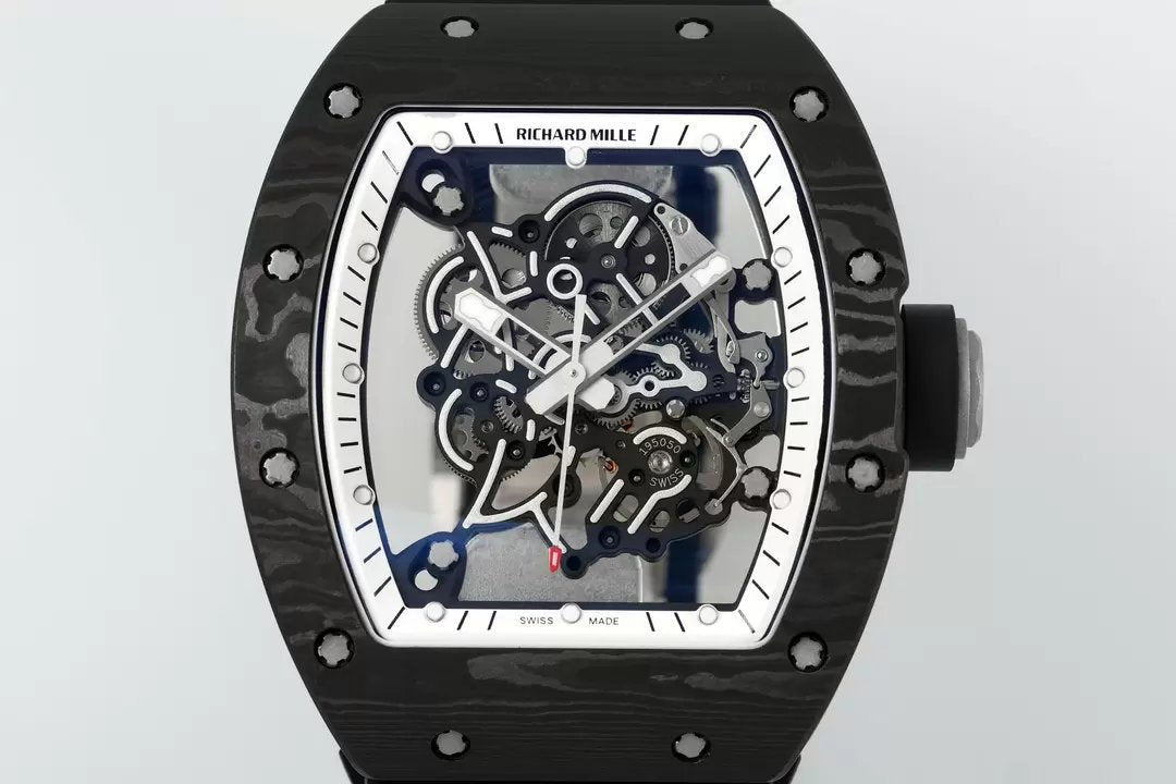 RICHARD MILLE RM055 RM-055 ZF 2024 1:1 Meilleure édition Boîtier en fibre de carbone Caoutchouc noir