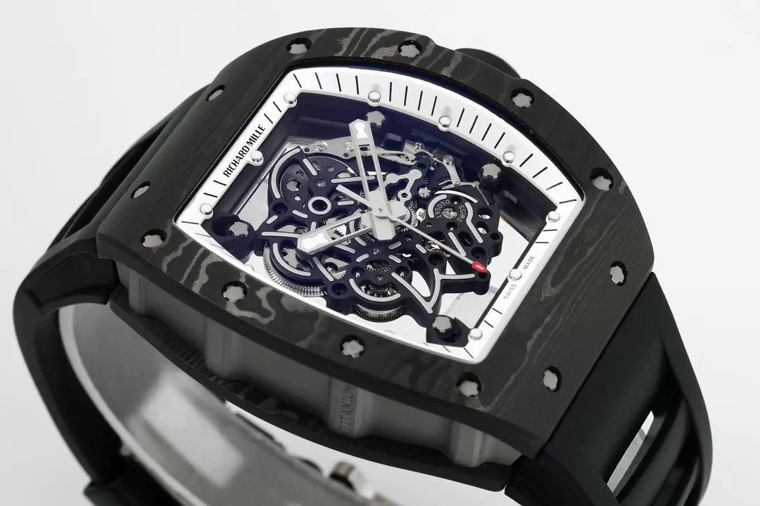 RICHARD MILLE RM055 RM-055 ZF 2024 1:1 Meilleure édition Boîtier en fibre de carbone Caoutchouc noir