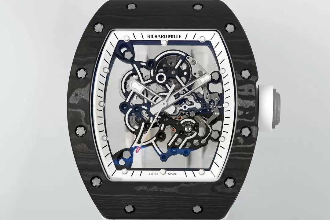 RICHARD MILLE RM055 RM-055 ZF 2024 1:1 Meilleure édition Boîtier en fibre de carbone Caoutchouc noir