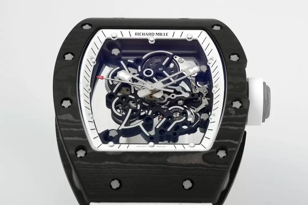 RICHARD MILLE RM055 RM-055 ZF 2024 1:1 Meilleure édition Boîtier en fibre de carbone Caoutchouc noir