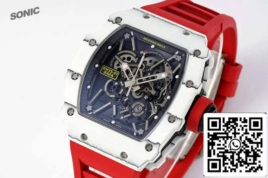 Richard Mille RM35-01 Sonic Factory 1:1 Best Edition White Carbon NTPT Red Rubber Strap
