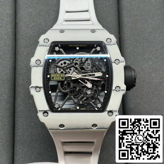 Richard Mille RM35-01 Sonic Factory 1:1 Best Edition White Carbon NTPT White Rubber Strap