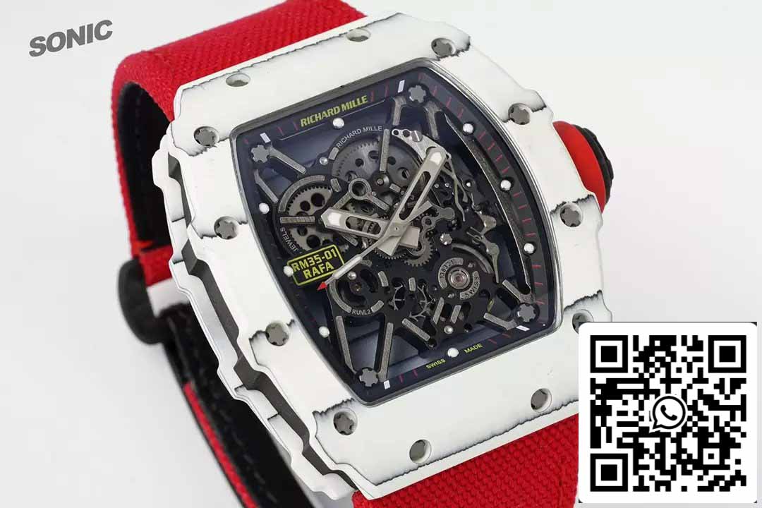Richard Mille RM35-01 Sonic Factory 1:1 Best Edition White Carbon NTPT Red Velcro Strap