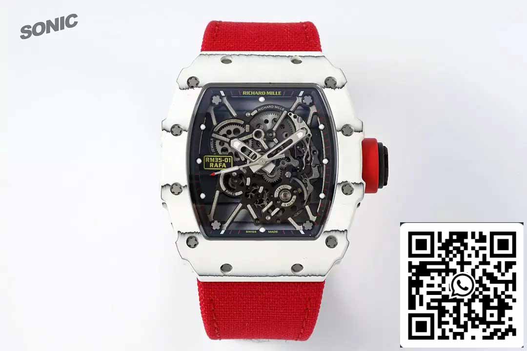 Richard Mille RM35-01 Sonic Factory 1:1 Best Edition White Carbon NTPT Red Velcro Strap