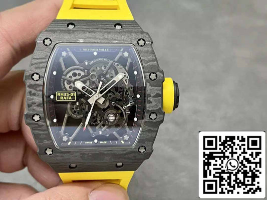 Richard Mille RM35-01 Sonic Factory 1:1 Best Edition Black Carbon NTPT Yellow Rubber Strap