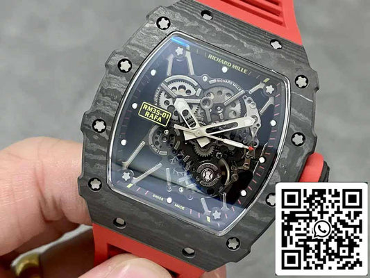 Richard Mille RM35-01 Sonic Factory 1:1 Best Edition Black Carbon NTPT Red Rubber Strap