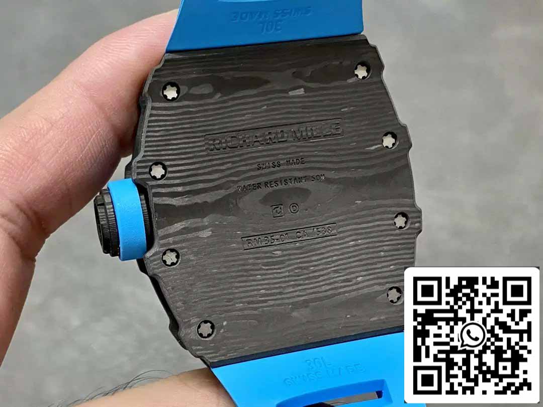 Richard Mille RM35-01 Sonic Factory 1:1 Best Edition Black Carbon NTPT Blue Rubber Strap